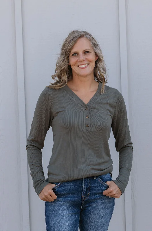 Price Fest FRANKIE BUTTON FRONT LONG SLEEVE TOP MULTIPLE COLOR OPTIONS