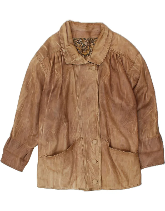 Closeout VINTAGE Womens Leather Jacket UK 14 Large Beige