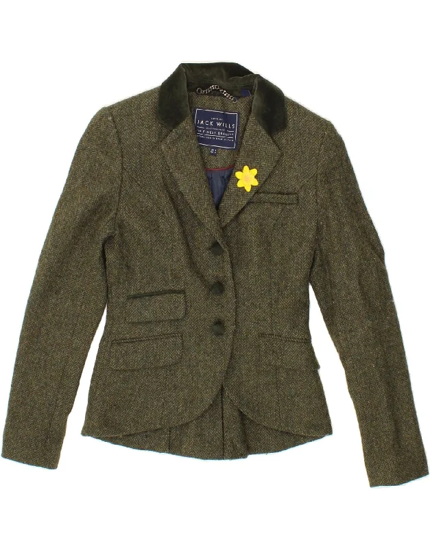 Great Deal JACK WILLS Womens 3 Button Blazer Jacket UK 8 Small  Green Herringbone
