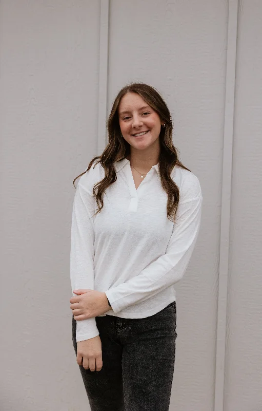 Customer Appreciation Sale QUINLEY COLLARED LONG SLEEVE TOP 2 COLOR OPTIONS