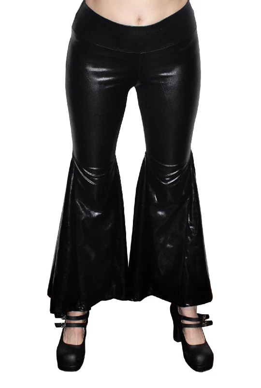Instant Discount Wet Look Black Flared Disco Pants