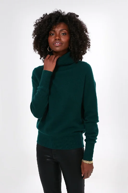 Weekend Shopping Bliss Cyprus Green Cashmere Ribbed Trim Turtleneck