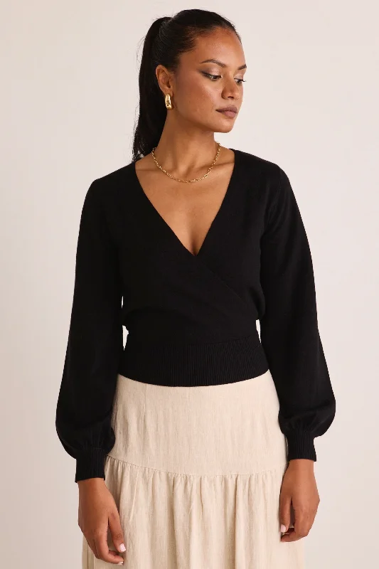 Weekend Bargains to Sizzle Cross My Heart Black Ballerina Fine Knit Wrap Cardigan