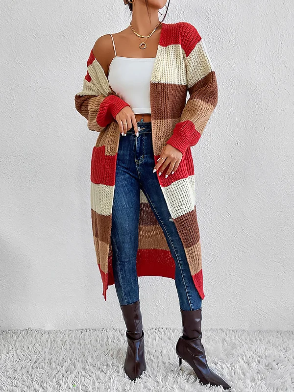 Weekend Discounts to Celebrate Color Block Open Front Longline Cardigan