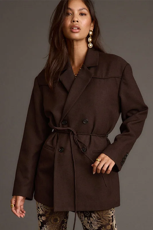 Flash Sale Rebel Brown Belted Double Breasted Blazer