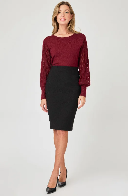 Price Cut Knit Sweater with Textured Ribbed Sleeves