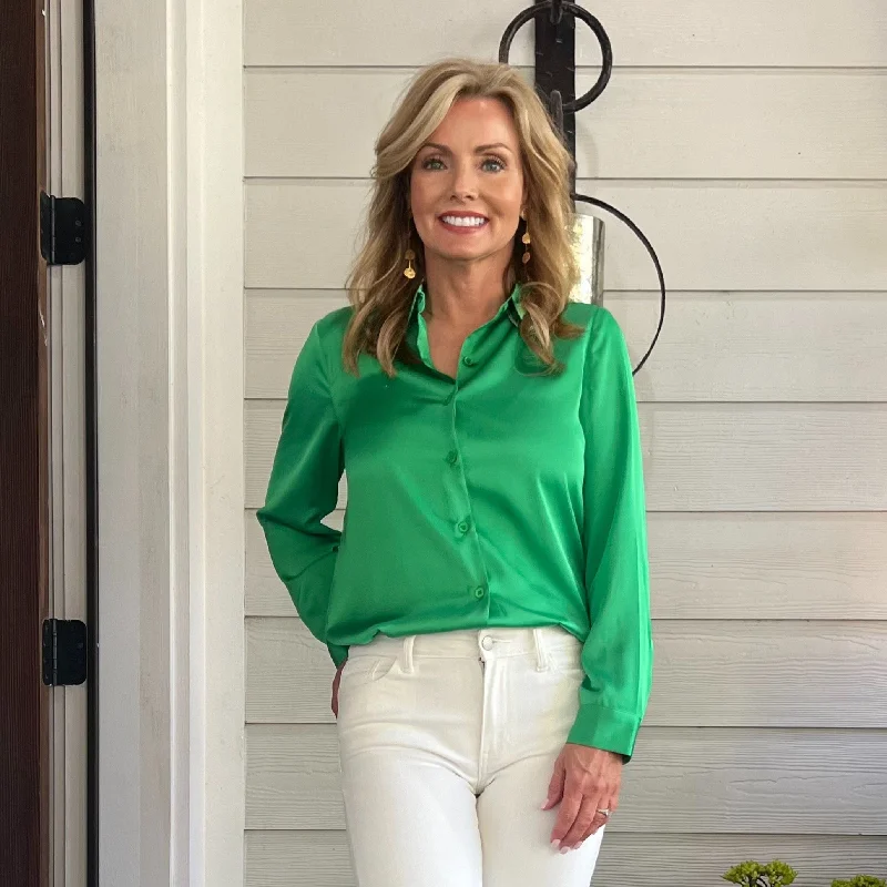 TIME-Limited Offer Leanna Long Sleeve Satin Blouse | Fresh Green