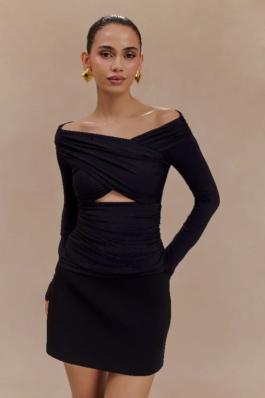 Shop and Save Jaden Off Shoulder Recycled Nylon Top - Black