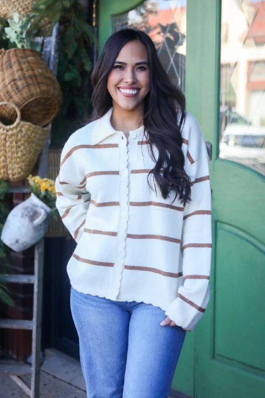 Weekend Bargains Just for You Glimpse Into Tomorrow Cream Striped Cardigan Sweater