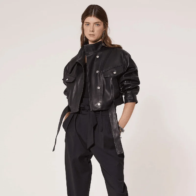 Buy More, Save More Soft Waxy Wool Kid Leather Belted Denim Jacket