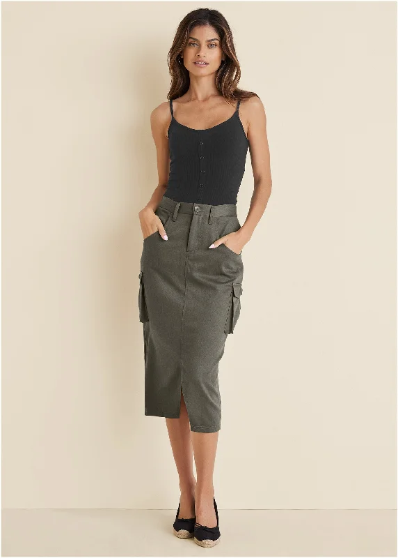 Special Discount Twill Cargo Midi Skirt - Olive