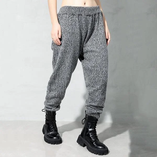 Amazing Value Solid Color Elastic Waist Loose Trendy Women Ankle-length Cargo Pants All-match