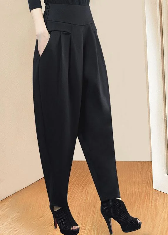 Price Reduction Style Black High Waist Pockets Thick Casual Winter Pants