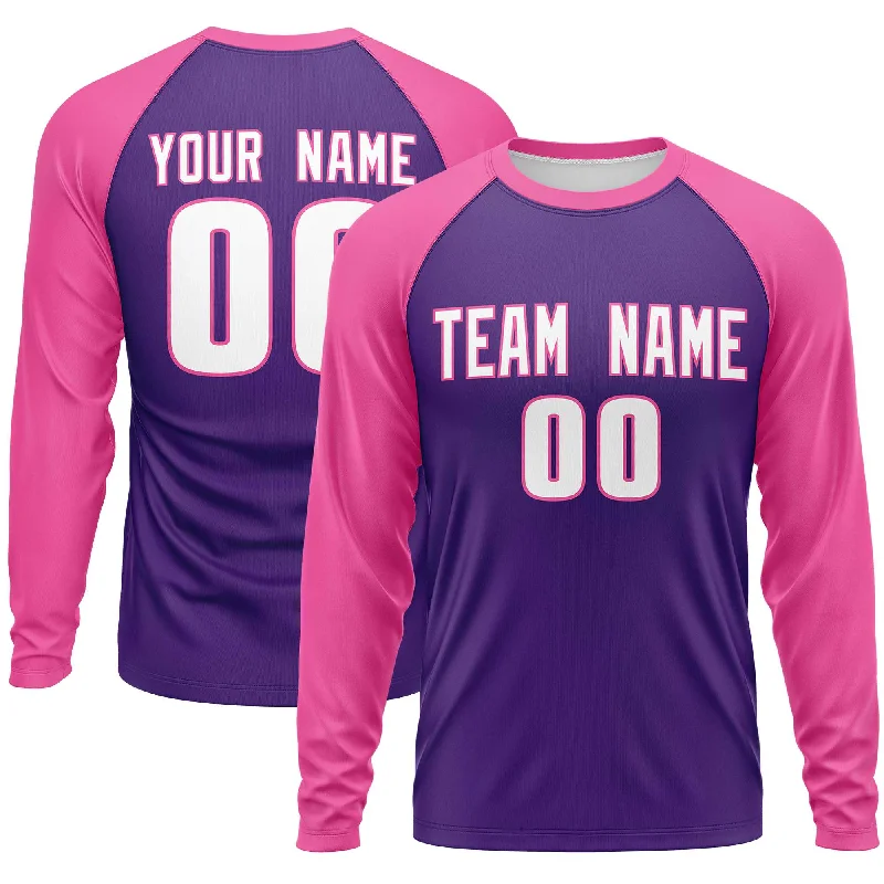 Custom Purple Pink Crew Neck Raglan Long Sleeve Performance T-Shirt