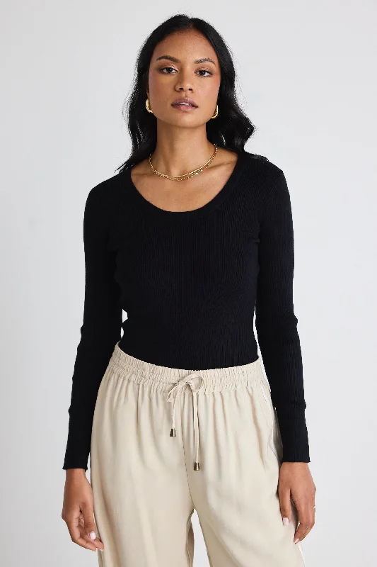 Bargain Prices Better Black LS Scoop Neck Rib Knit Top