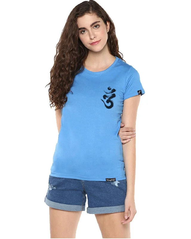 Super Bargain Womens Half Sleeve Ommtrishul Printed Blue Color Tshirts