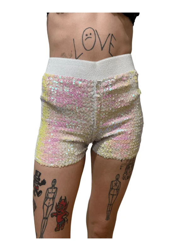 Daily Deals Sequin Iridescent White Booty Shorts