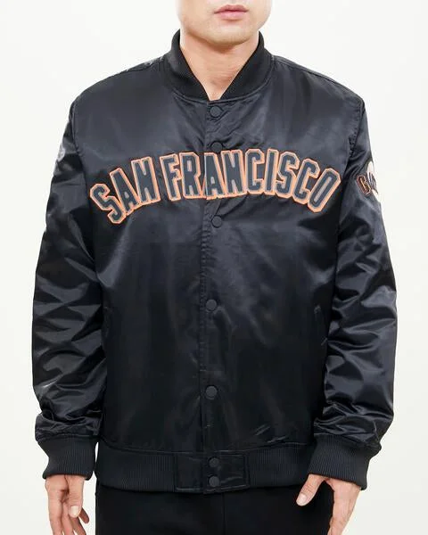 MLB SAN FRANCISCO GIANTS WORDMARK MEN'S SATIN JACKET (BLACK)