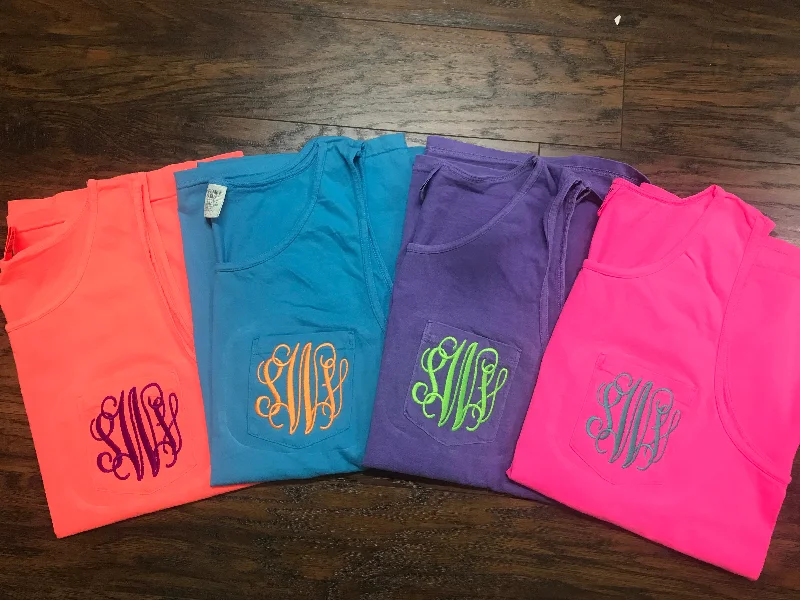 Massive Deals Comfort Colors Monogrammed Pocket Tank - Tank Top
