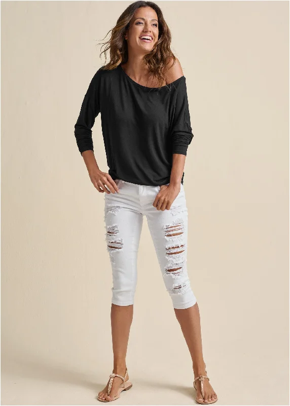 Deal of the Week Ripped Jean Capris - White