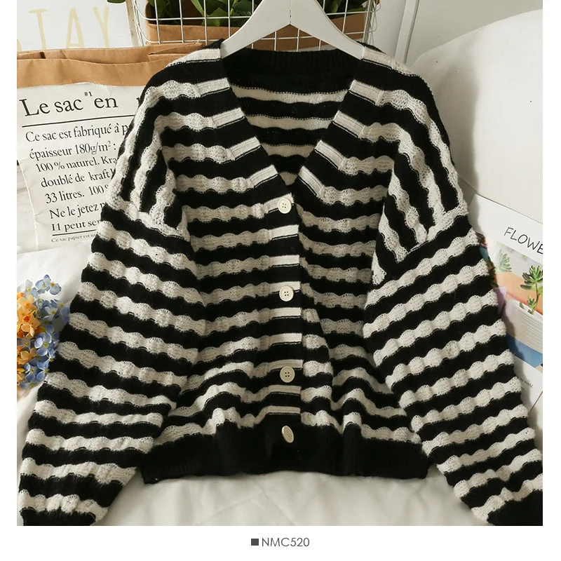 Epic Deals Sweater women's striped single breasted cardigan long sleeved sweater 1982 Epic Deals Sweater women's striped single breasted cardigan long sleeved sweater 1982