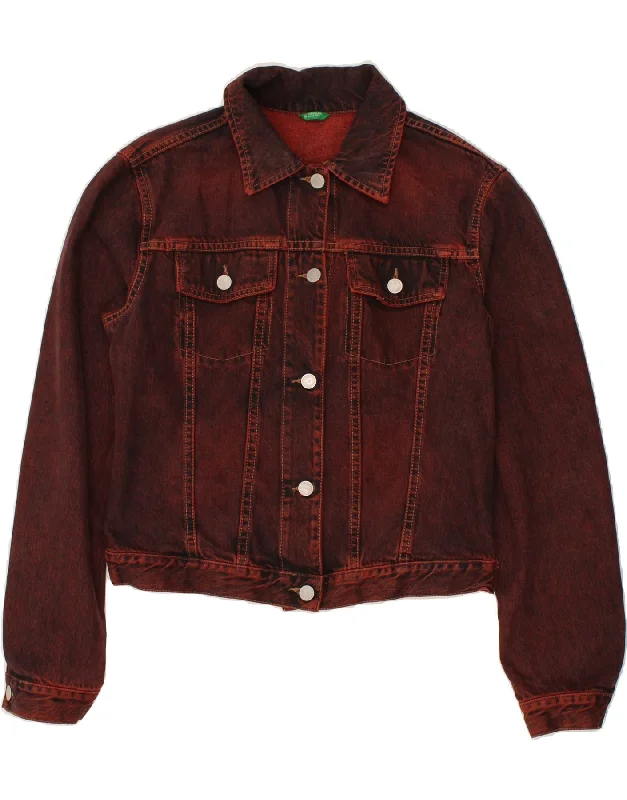 Overstock BENETTON Womens Denim Jacket UK 14 Large Burgundy Cotton
