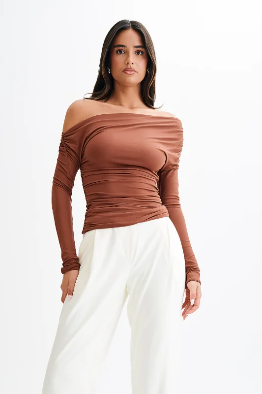 Super Sale Alayna Long Sleeve Recycled Nylon Ruched Top - Wood