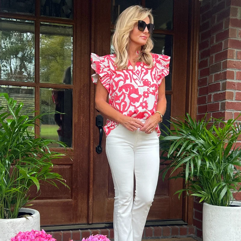Low Prices Kayla Smocked Sleeve Whimsical Top | Coral