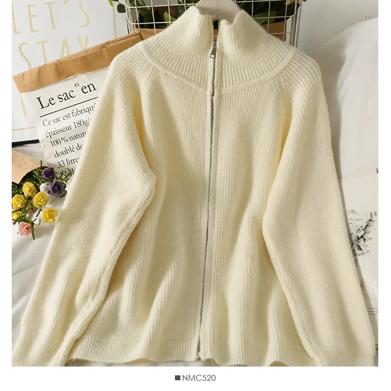 Special Discount Han Fan high neck loose and thin zipper medium length sweater women 1977 Special Discount Han Fan high neck loose and thin zipper medium length sweater women 1977