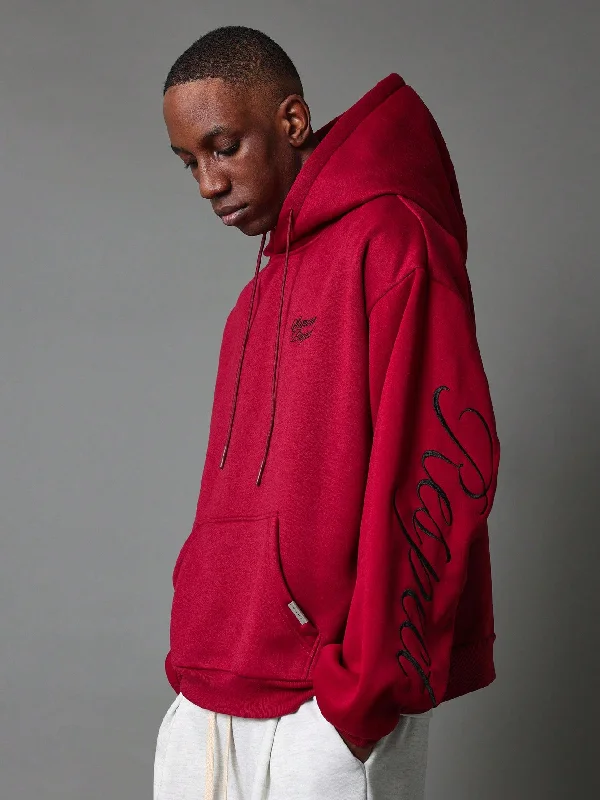 Regular Fit Overhead Hoodie With Embroidered Sleeve