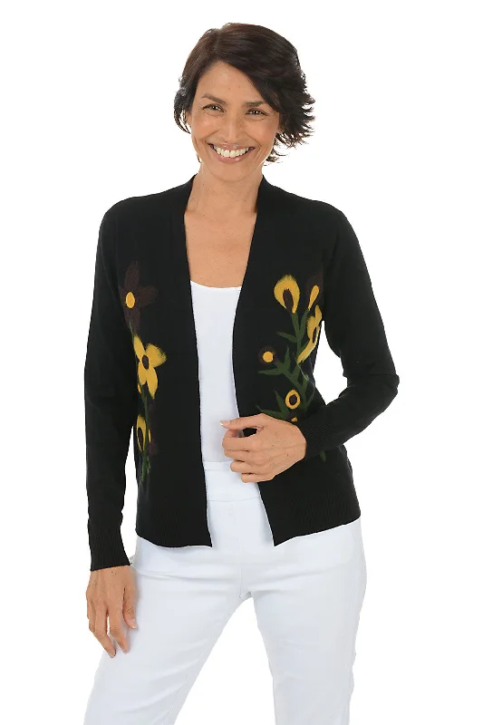 Weekend Specials to Grab Black Felted Flower Buds Open Cardigan