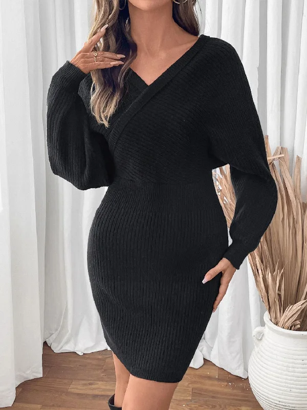 Fantastic Offers Surplice Long Sleeve Sweater Dress