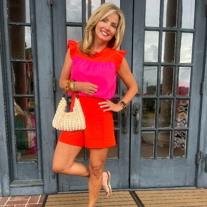 TIME-Limited Offer Rosie Color Block Top | Orange and Pink