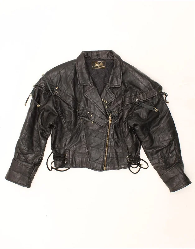 Crazy Deals VINTAGE Womens Crop Leather Jacket UK 14 Medium Brown Leather