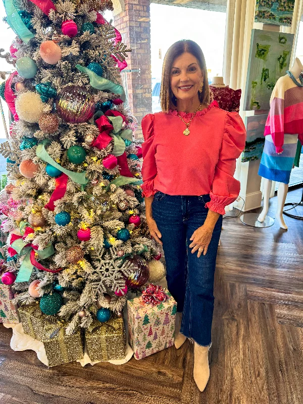 Flash Deal Marla Ruffle Puff Blouse: Pink