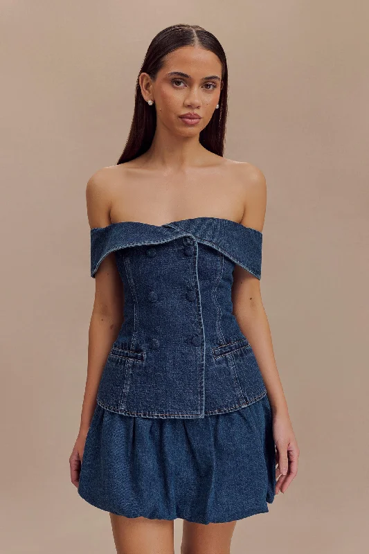 Price Drop Krista Denim Off Shoulder Top - Dark Blue
