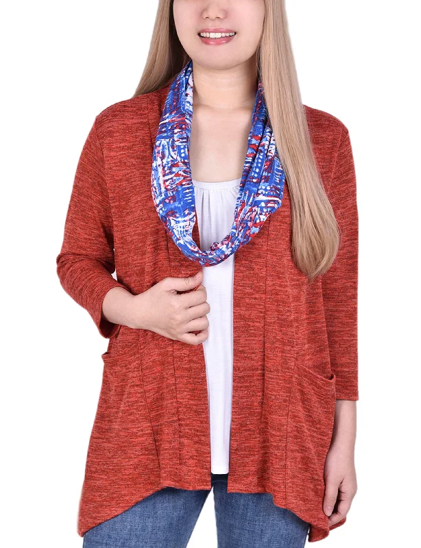 Crazy Deal Cardigan With Inset And Detachable Printed Scarf