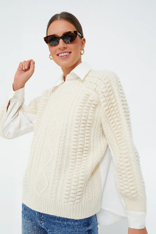 Major Savings Cream Leni Fisherman Cable Long Sleeve Combo Sweater
