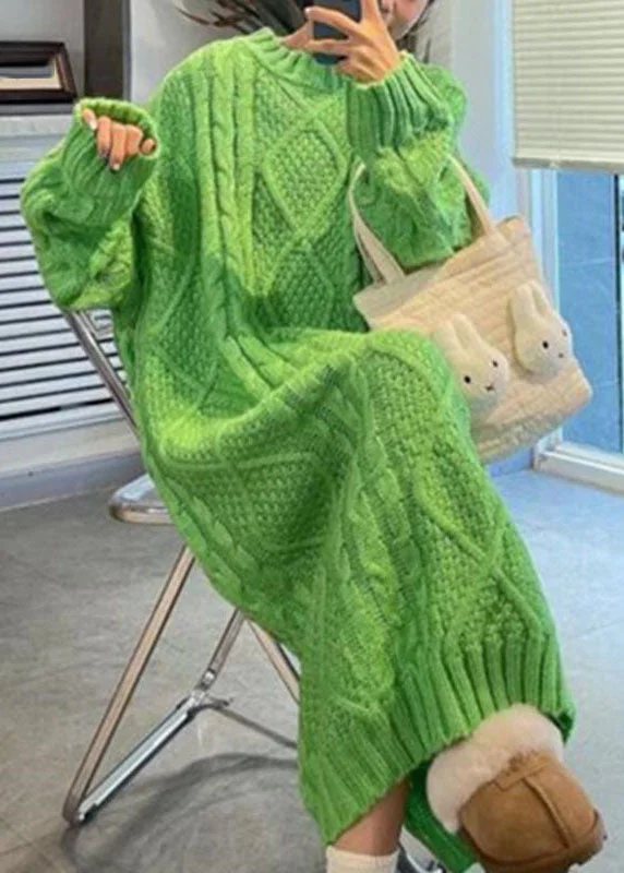 Weekend Shopping Extravaganza Women Green O-Neck Cozy Cable Cotton Knit Sweaters Dress Fall Weekend Shopping Extravaganza Women Green O-Neck Cozy Cable Cotton Knit Sweaters Dress Fall
