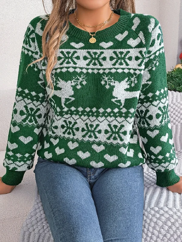 Super Deal Christmas Element Round Neck Long Sleeve Sweater