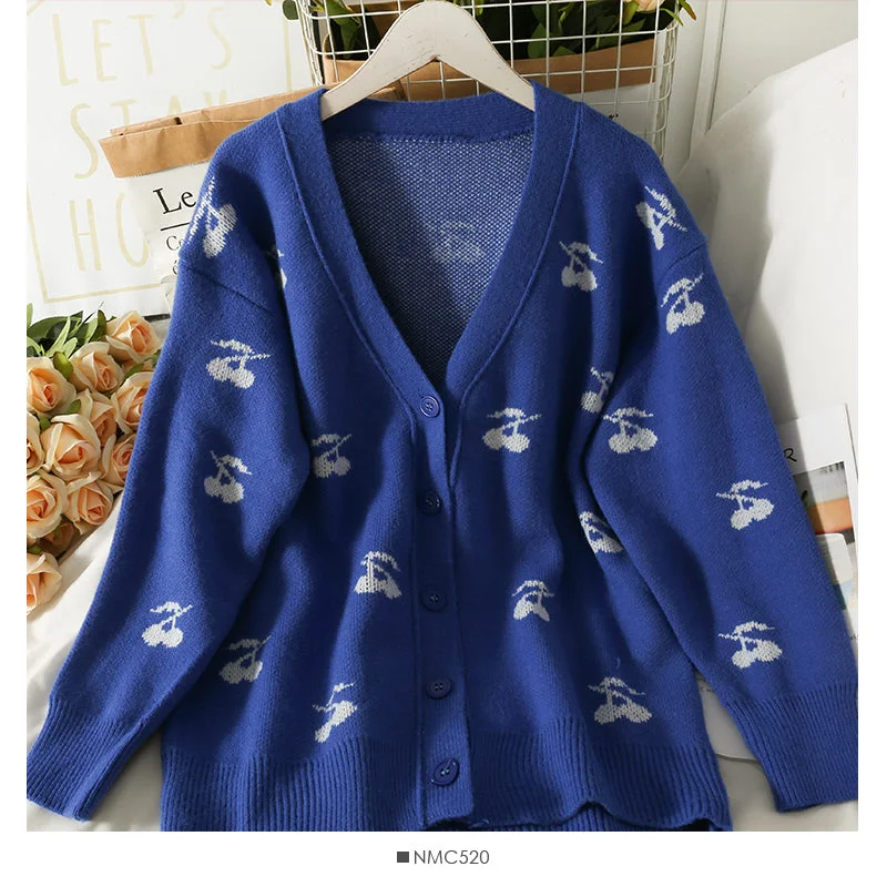 Discount Days Cherry print medium length low neck sweater for women  2041