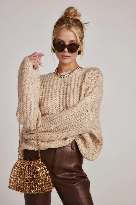Hurry In Slick Taupe Knit Sweater