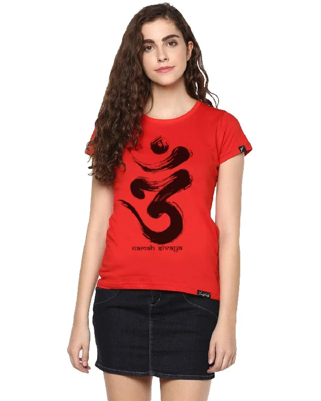 Exclusive Deal Womens Half Sleeve Omm Printed Red Color Tshirts