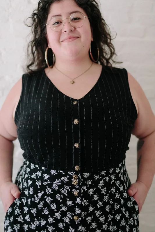 Don't Wait Aviva Top in Black Pinstripe