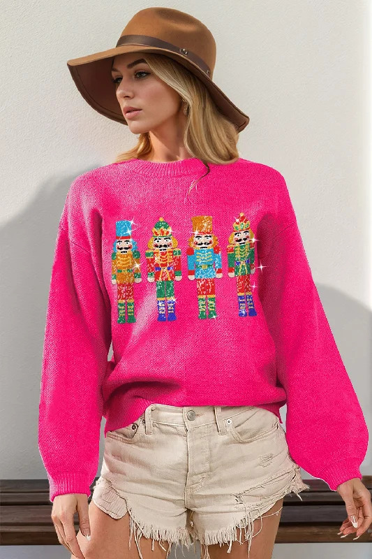 Now or Never Full Size Sequin Nutcracker Long Sleeve Sweater