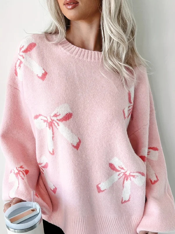 Massive Deals Bow Round Neck Long Sleeve Sweater