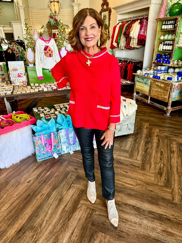 Extra Discount Shannon Mock Neck Sweater: Red