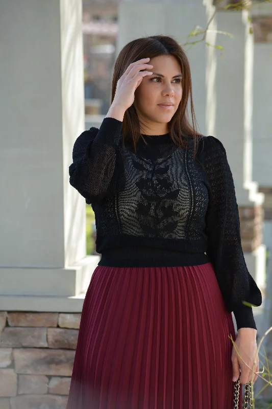 Price Meltdown Karin Pointelle Black Knit Top