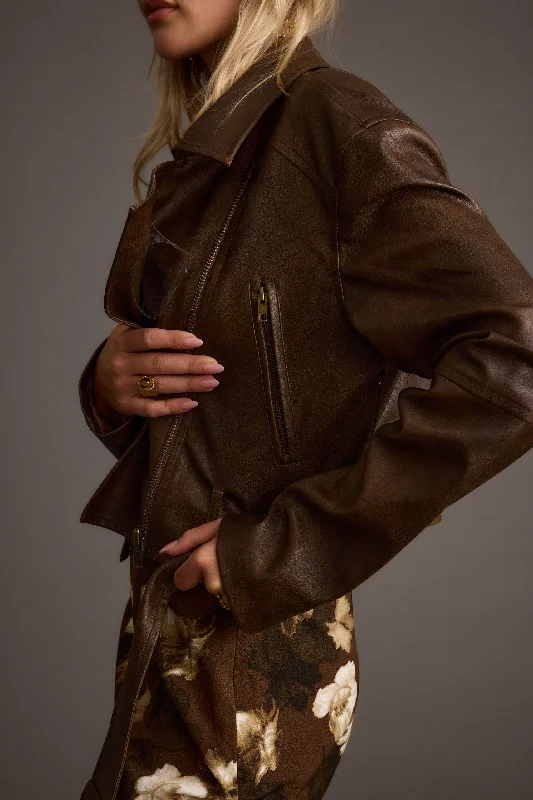 Price Reduction Mulholland Mocha Vegan Leather Moto Jacket