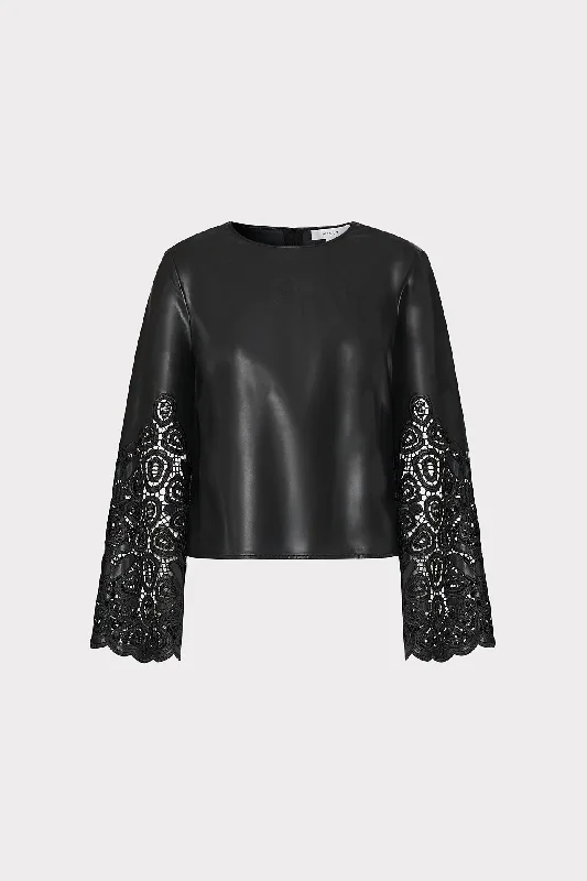 Overstock Sale Lara Vegan Leather Long Sleeve Top